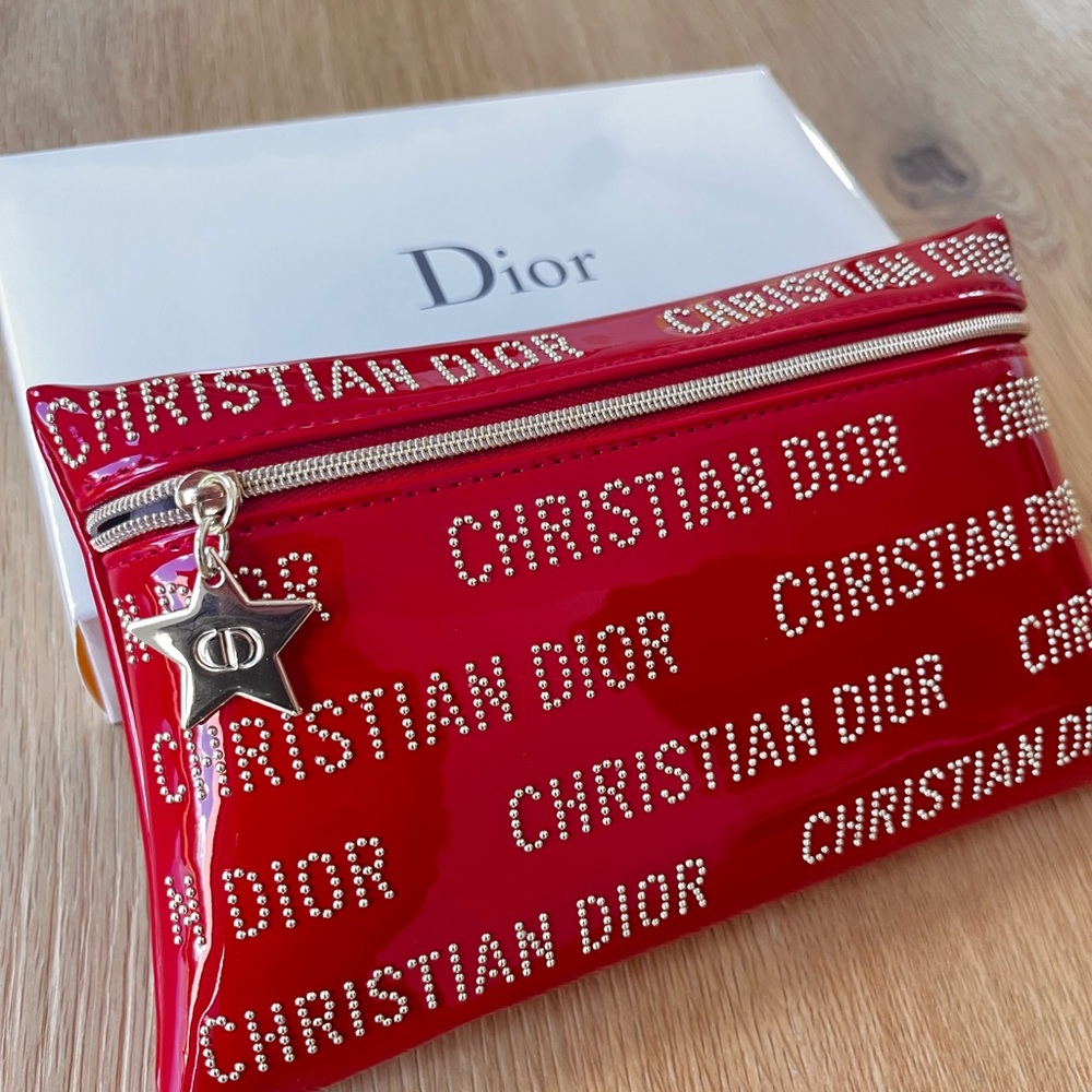 Dior Red Cosmetic Makeup Bag with Glossy Finish